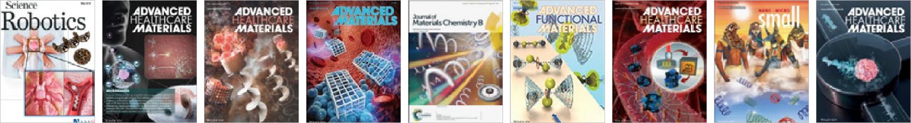 Journal covers: Science Robotics, Advanced Healthcare Materials, Advanced Materials, Journal of Materials Chemistry B, Advanced Functional Materials, Small