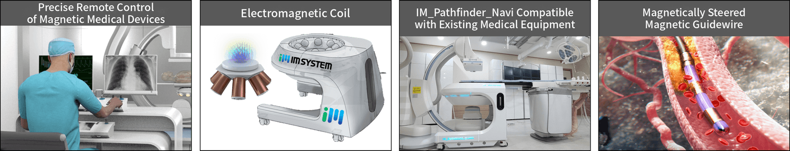 Pathfinder_Navi system components — Remote control, Electromagnetic coils, Compatible with conventional equipment, Magnetically steerable guidewire-microrobot